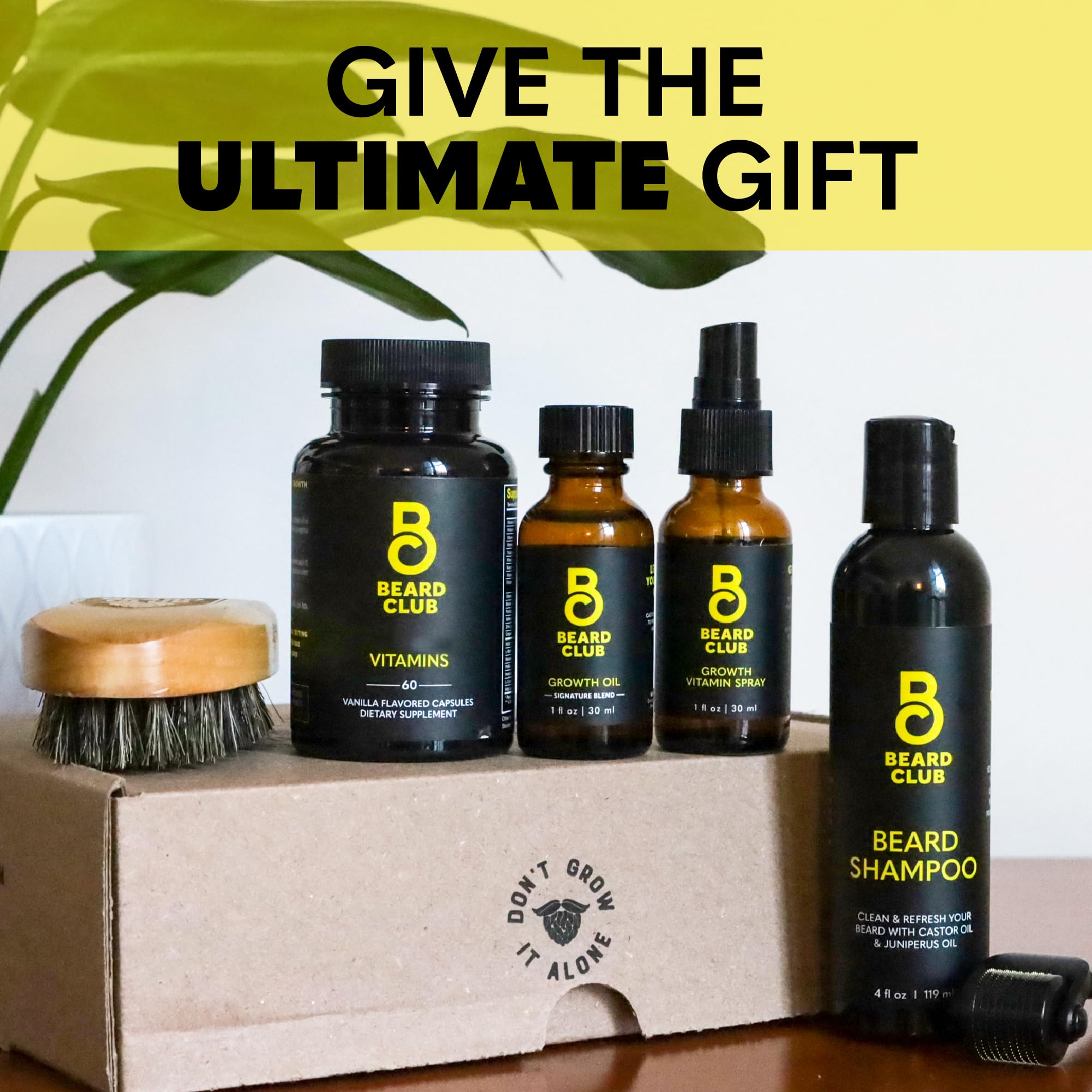 Beard Club Advanced Beard Growth Kit - Derma Roller, Growth Oil, Vitamins and Vitamin Spray, Shampoo and Boar Bristle Brush - Gift Set - Cedar